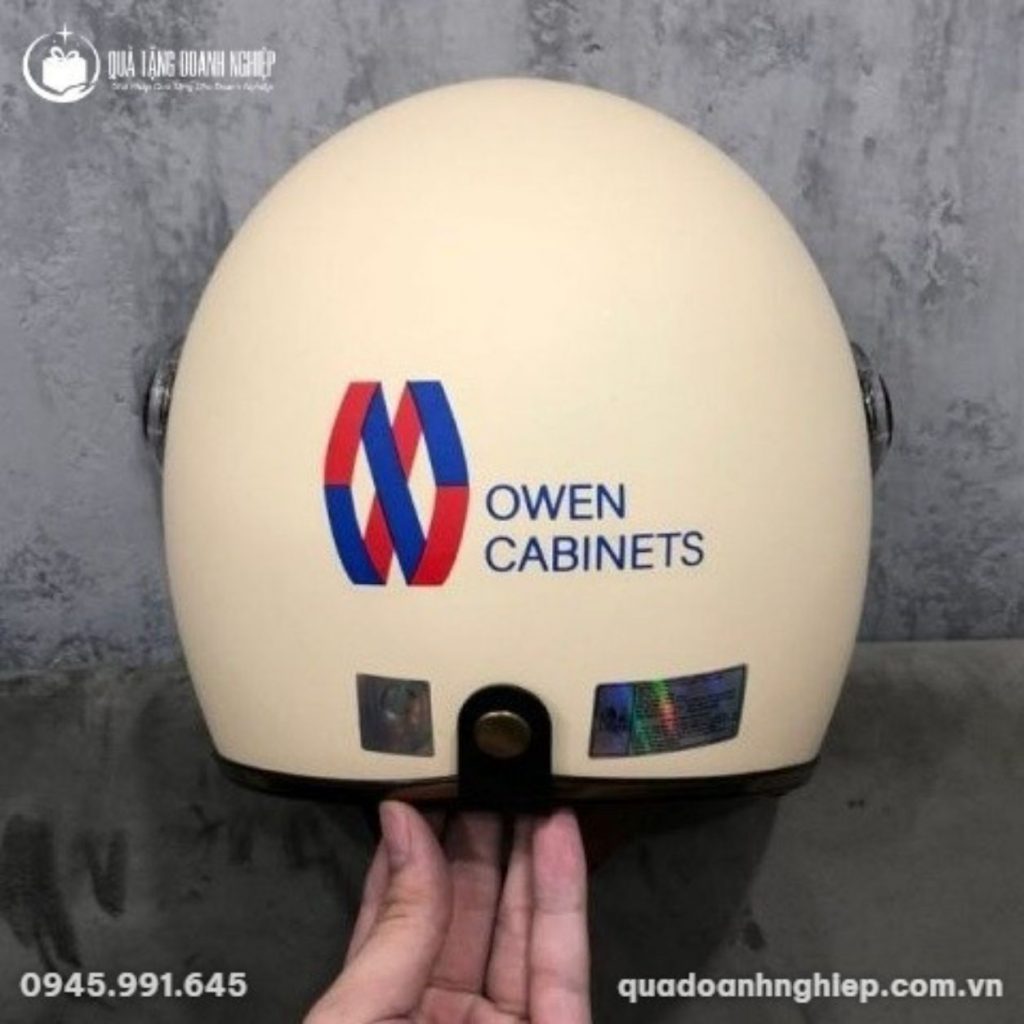 Mũ Bảo Hiểm 3/4 Đầu Có Kính Màu Kem In Logo Quà Tặng Doanh Nghiệp