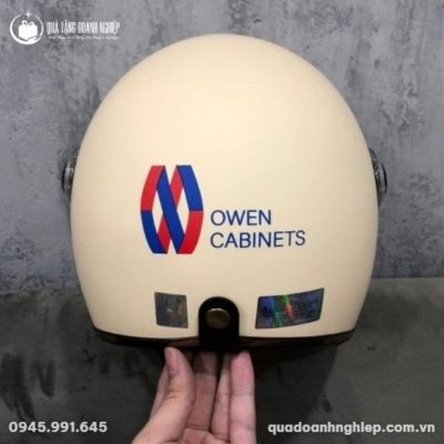 Mũ Bảo Hiểm 3/4 Đầu Có Kính Màu Kem In Logo Quà Tặng Doanh Nghiệp