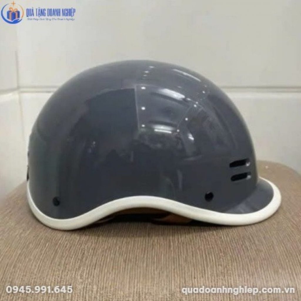 Mũ Bảo Hiểm Cá Heo Nửa Đầu In Logo Màu Xám Quà Tặng Doanh Nghiệp