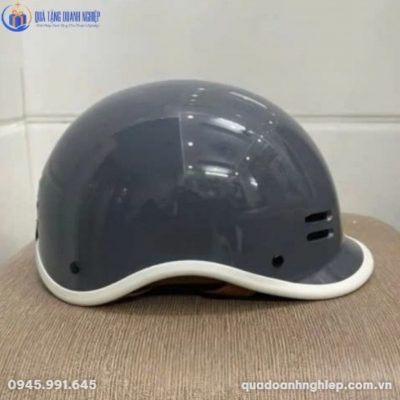 Mũ Bảo Hiểm Cá Heo Nửa Đầu In Logo Màu Xám Quà Tặng Doanh Nghiệp