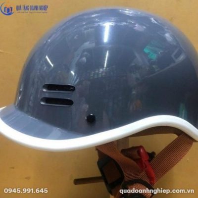 Mũ Bảo Hiểm Cá Heo Nửa Đầu In Logo Màu Xám Quà Tặng Doanh Nghiệp
