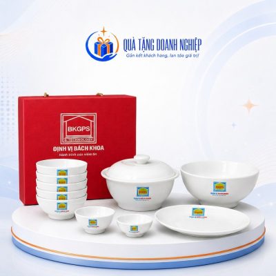 Bộ Bát Đĩa 12 Món Men Trắng In Logo Định Vị Bách Khoa BĐ-05 - Ảnh đại diện