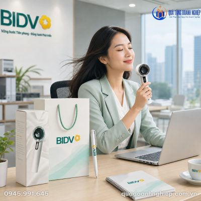 Bộ Giftset Quà Tặng Doanh Nghiệp In Logo Quạt Mini Cầm Tay & Bút Bi