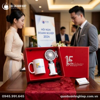Bộ Giftset Quà Tặng Doanh Nhiệp Ly Sứ & Quạt Mini In Logo