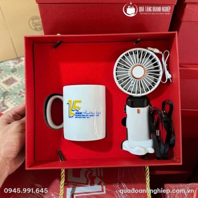 Bộ Giftset Quà Tặng Doanh Nhiệp Ly Sứ & Quạt Mini In Logo