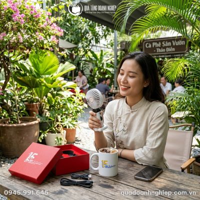 Bộ Giftset Quà Tặng Doanh Nhiệp Ly Sứ & Quạt Mini In Logo
