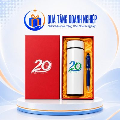Bộ Quà Tặng Giftset Bình Giữ Nhiệt Trắng & Bút Ký In Logo Quà Tặng Doanh Nghiệp
