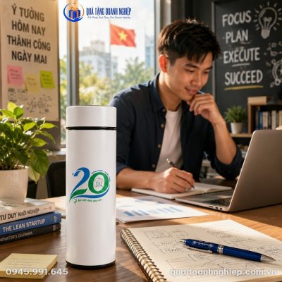 Bộ Quà Tặng Giftset Bình Giữ Nhiệt Trắng & Bút Ký In Logo Quà Tặng Doanh Nghiệp