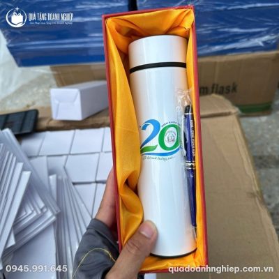 Bộ Quà Tặng Giftset Bình Giữ Nhiệt Trắng & Bút Ký In Logo Quà Tặng Doanh Nghiệp