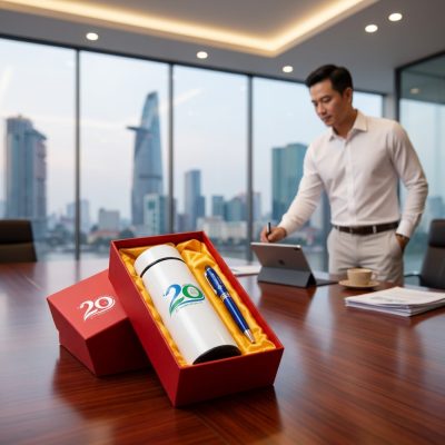 Bộ quà tặng doanh nghiệp GS-03 mở sẵn trên bàn họp