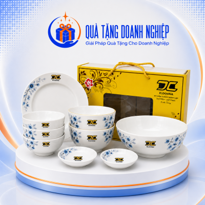 Bộ bát đĩa 9 món in logo quà tặng kỷ niệm 70 Năm ELDOVINA  BDQT-06
