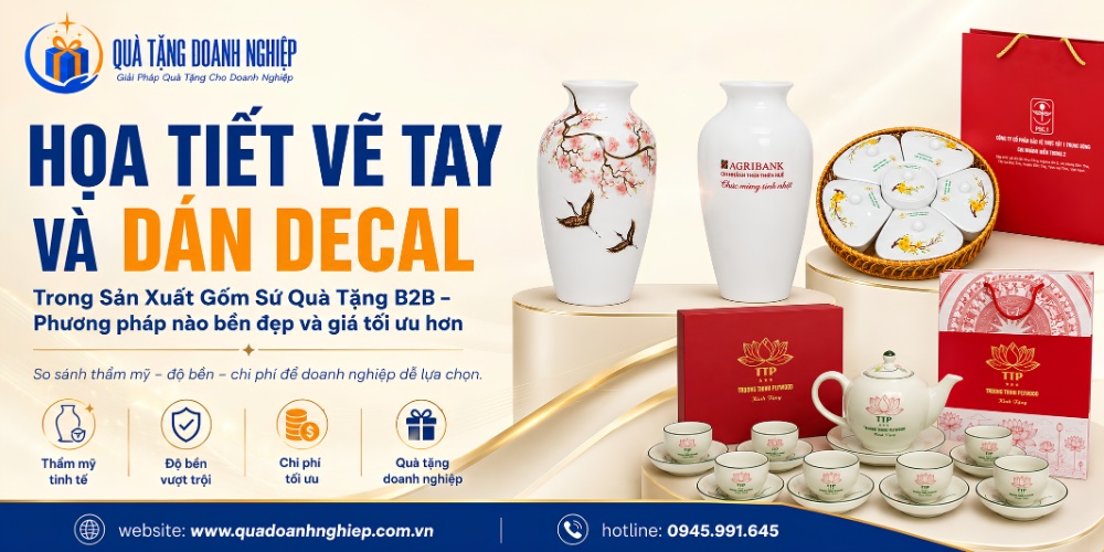Chế tác họa tiết vẽ tay và in decal trên quà tặng gốm sứ