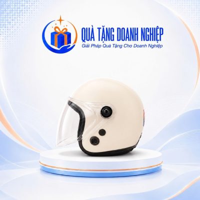 Mũ Bảo Hiểm 3/4 Đầu Có Kính Màu Kem In Logo Quà Tặng Doanh Nghiệp MBH-02