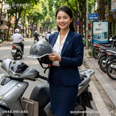 Mũ Bảo Hiểm Cá Heo Nửa Đầu In Logo Màu Xám Quà Tặng Doanh Nghiệp