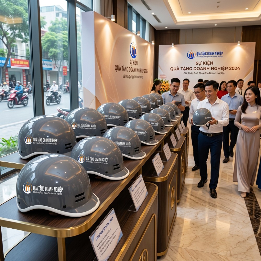 Hàng mũ bảo hiểm in logo doanh nghiệp sắc nét được