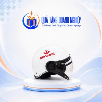 Mũ Bảo Hiểm Nửa Đầu Có Kính In Logo Màu Trắng Quà Tặng Doanh Nghiệp