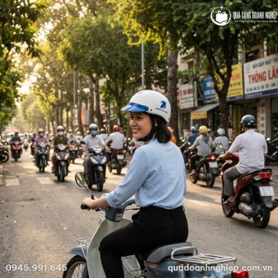 Mũ Bảo Hiểm Nửa Đầu Không Kính In Logo Quà Tặng Doanh Nghiệp