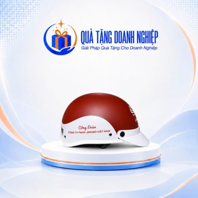 Mũ Bảo Hiểm Nửa Đầu Màu Đỏ Trắng In Logo Quà Tặng Doanh Nghiệp