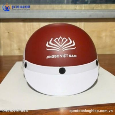 Mũ Bảo Hiểm Nửa Đầu Màu Đỏ Trắng In Logo Quà Tặng Doanh Nghiệp