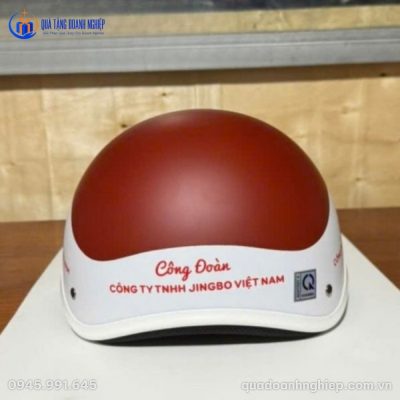 Mũ Bảo Hiểm Nửa Đầu Màu Đỏ Trắng In Logo Quà Tặng Doanh Nghiệp