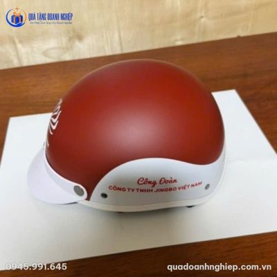 Mũ Bảo Hiểm Nửa Đầu Màu Đỏ Trắng In Logo Quà Tặng Doanh Nghiệp