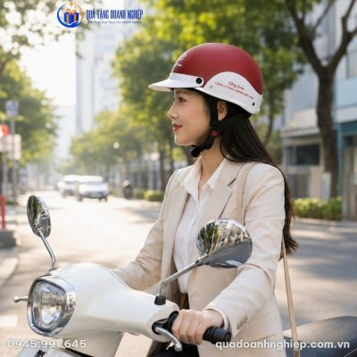 Mũ Bảo Hiểm Nửa Đầu Màu Đỏ Trắng In Logo Quà Tặng Doanh Nghiệp