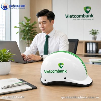 Mũ Bảo Hiểm Nửa Đầu Quà Tặng Doanh Nghiệp In Logo Vietcombank