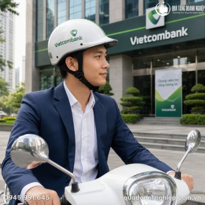Mũ Bảo Hiểm Nửa Đầu Quà Tặng Doanh Nghiệp In Logo Vietcombank