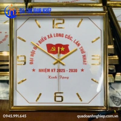 Đồng Hồ Treo Tường Hình Vuông Viền Vàng Quà Tặng Doanh Nghiệp In Logo