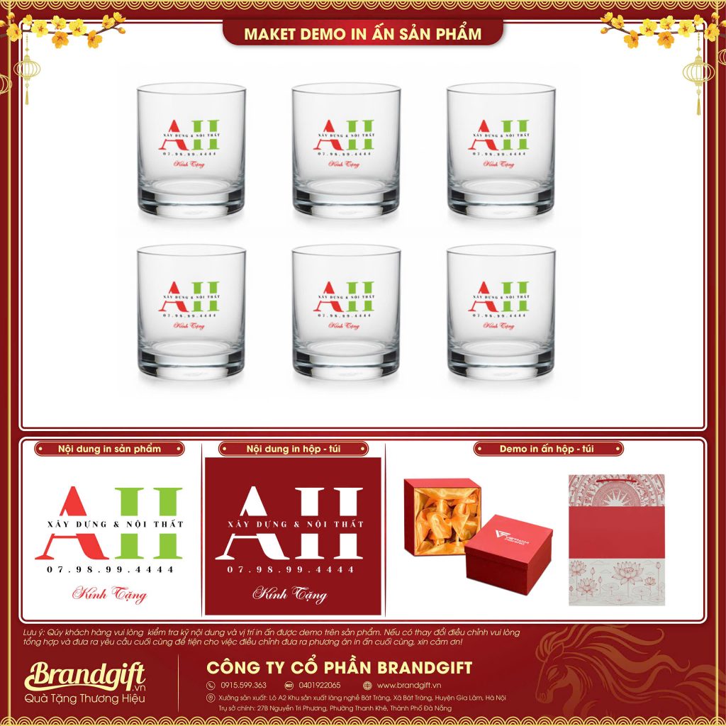 Bộ 6 Ly Thủy Tinh Dáng Trụ Thấp Logo Quà Tặng Doanh Nghiệp