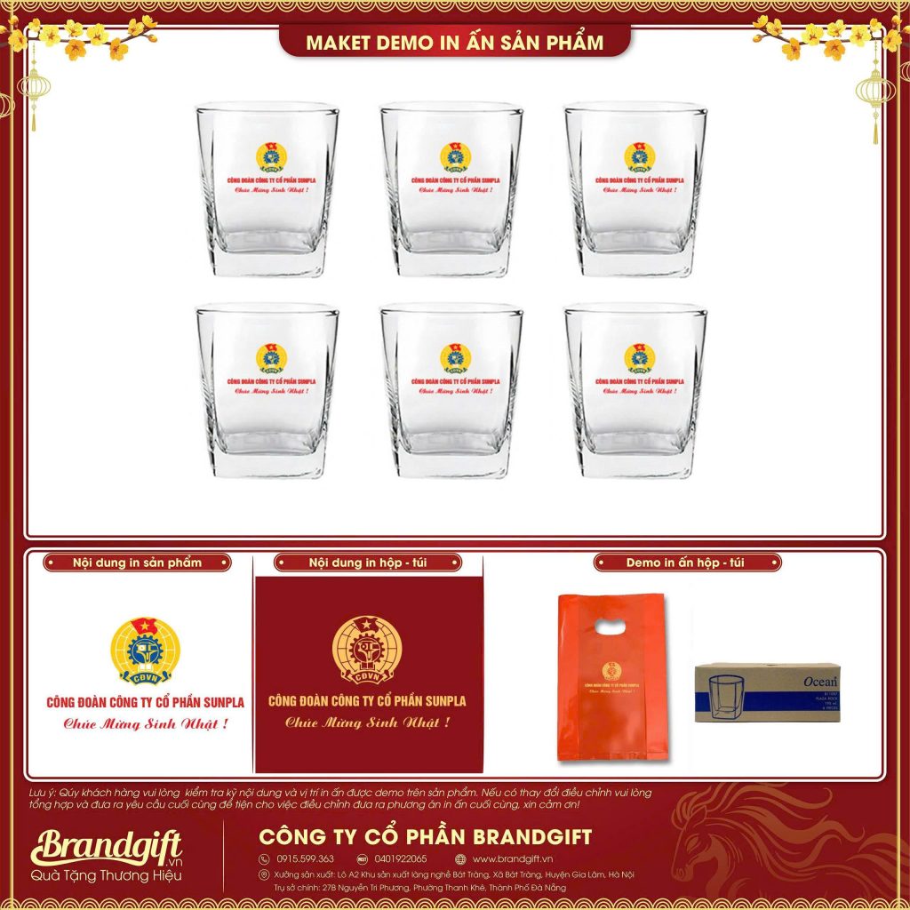 Bộ 6 Cốc Thủy Tinh Ocean In Logo Quà Tặng Doanh Nghiệp 195ml