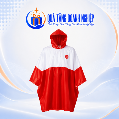 Áo Mưa Cánh Dơi Phối Màu Đỏ Trắng In Logo Quà Tặng Doanh Nghiệp