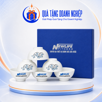 Bộ 6 bát cơm Bát Tràng  hoạ tiết hoa sen xanh in logo  Quà Tặng BC-02