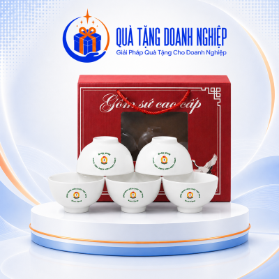 Bộ 6 bát cơm sứ trắng in logo quà tặng BC-04