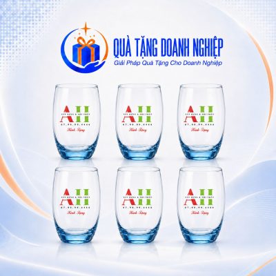 Bộ 6 Cốc Thủy Tinh Màu Xanh In Logo Quà Tặng Doanh Nghiệp 370ml