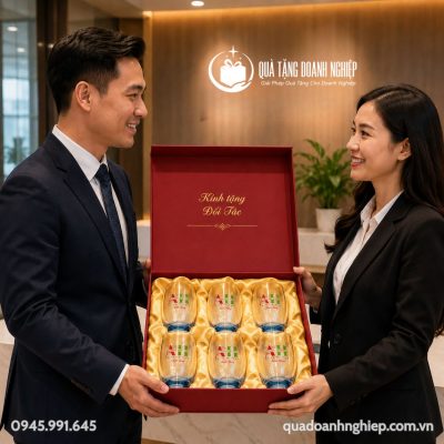 Bộ 6 Cốc Thủy Tinh Màu Xanh In Logo Quà Tặng Doanh Nghiệp 370ml