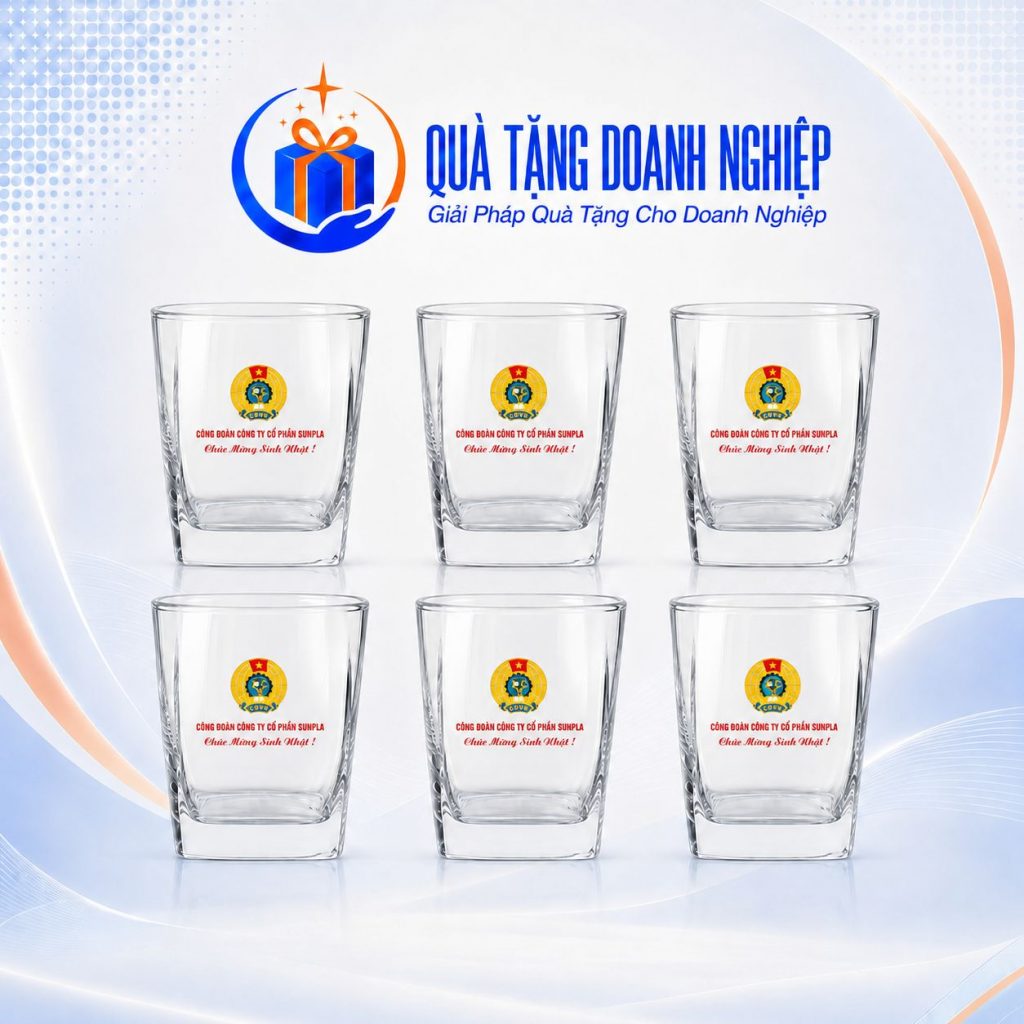 Bộ 6 Cốc Thủy Tinh Ocean In Logo Quà Tặng Doanh Nghiệp 195ml