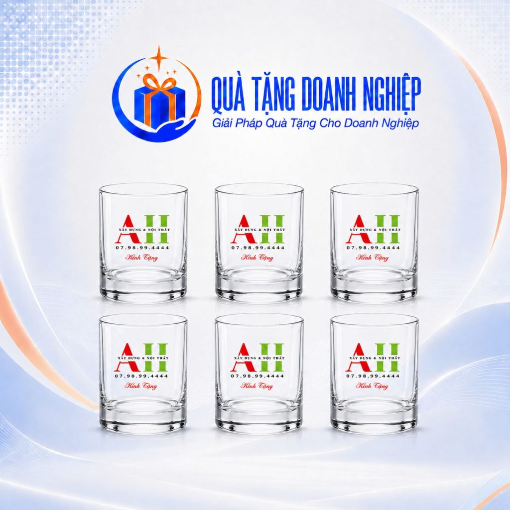Bộ 6 Ly Thủy Tinh Dáng Trụ Thấp Logo Quà Tặng Doanh Nghiệp