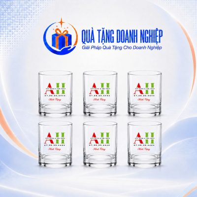 Bộ 6 Ly Thủy Tinh Dáng Trụ Thấp Logo Quà Tặng Doanh Nghiệp