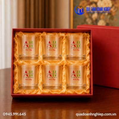 Bộ 6 Ly Thủy Tinh Dáng Trụ Thấp Logo Quà Tặng Doanh Nghiệp