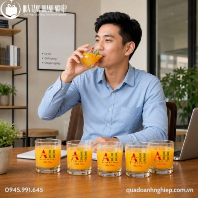 Bộ 6 Ly Thủy Tinh Dáng Trụ Thấp Logo Quà Tặng Doanh Nghiệp