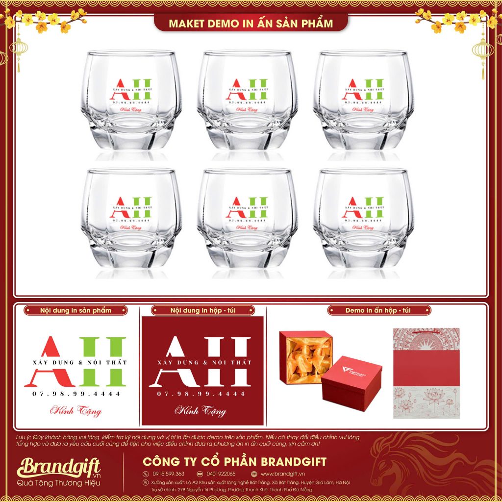 Bộ 6 Ly Thủy Tinh Kim Cương In Logo Quà Tặng Doanh Nghiệp