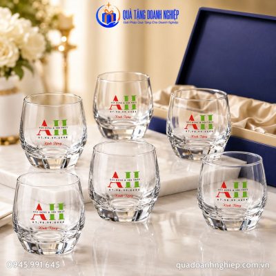 Bộ 6 Ly Thủy Tinh Kim Cương In Logo Quà Tặng Doanh Nghiệp