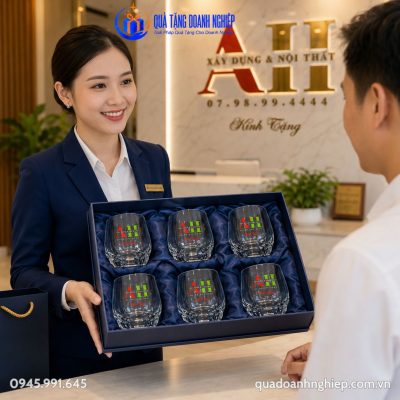 Bộ 6 Ly Thủy Tinh Kim Cương In Logo Quà Tặng Doanh Nghiệp