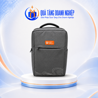 Balo đựng laptop vải 900PU chống xốc màu xám in logo quà tặng BLQT-06