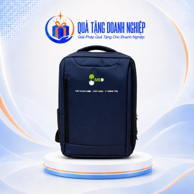 Balo văn phòng đựng laptop vải 900PU màu xanh in logo quà tặng BLQT-07