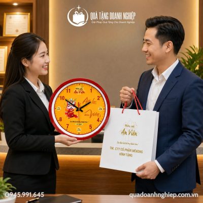 Đồng Hồ Treo Tường Vành Gỗ In Logo Quà Tặng Doanh Nghiệp