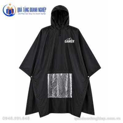 Áo Mưa Cánh Dơi Màu Đen In Logo Quà Tặng Doanh Nghiệp
