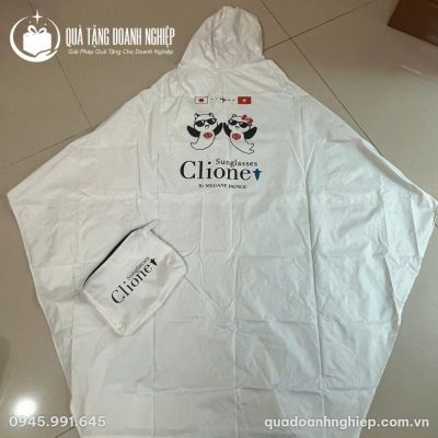 Áo Mưa Cánh Dơi Màu Trắng In Logo Quà Tặng Doanh Nghiệp