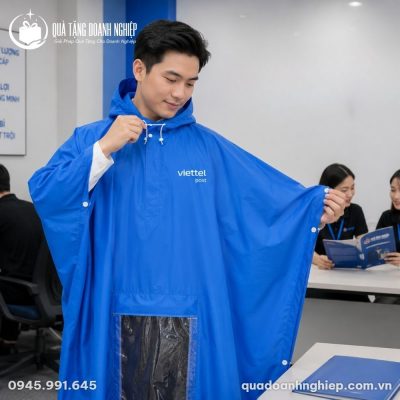 Áo Mưa Cánh Dơi Màu Xanh Dương Quà Tặng Doanh Nghiệp In Logo